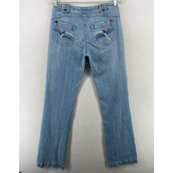 APPLE BOTTOMS Jeans 8 Distressed Straight Low Rise Stretch Denim Blue VTG HK - Picture 4 of 16